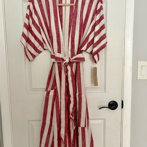 Reformation NWT Hot Girl Summer Red & White Striped Kimono Sleeve Midi Dress Sz6
